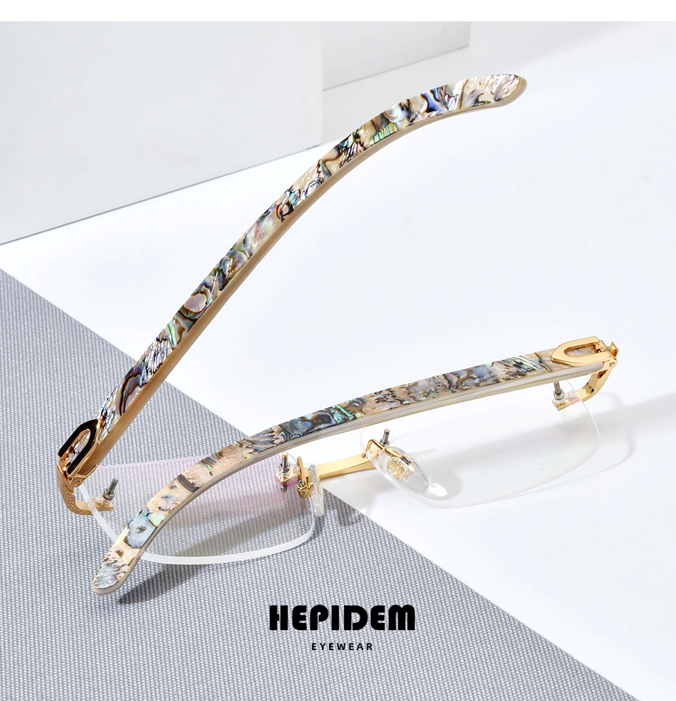 HEPIDEM Buffalo Horn Brille Männer Luxus Berühmte Marke Design Randlose Brillen Rahmen Frauen Rahmenlose Weiß Buffs Holz Brillen – Detail 12