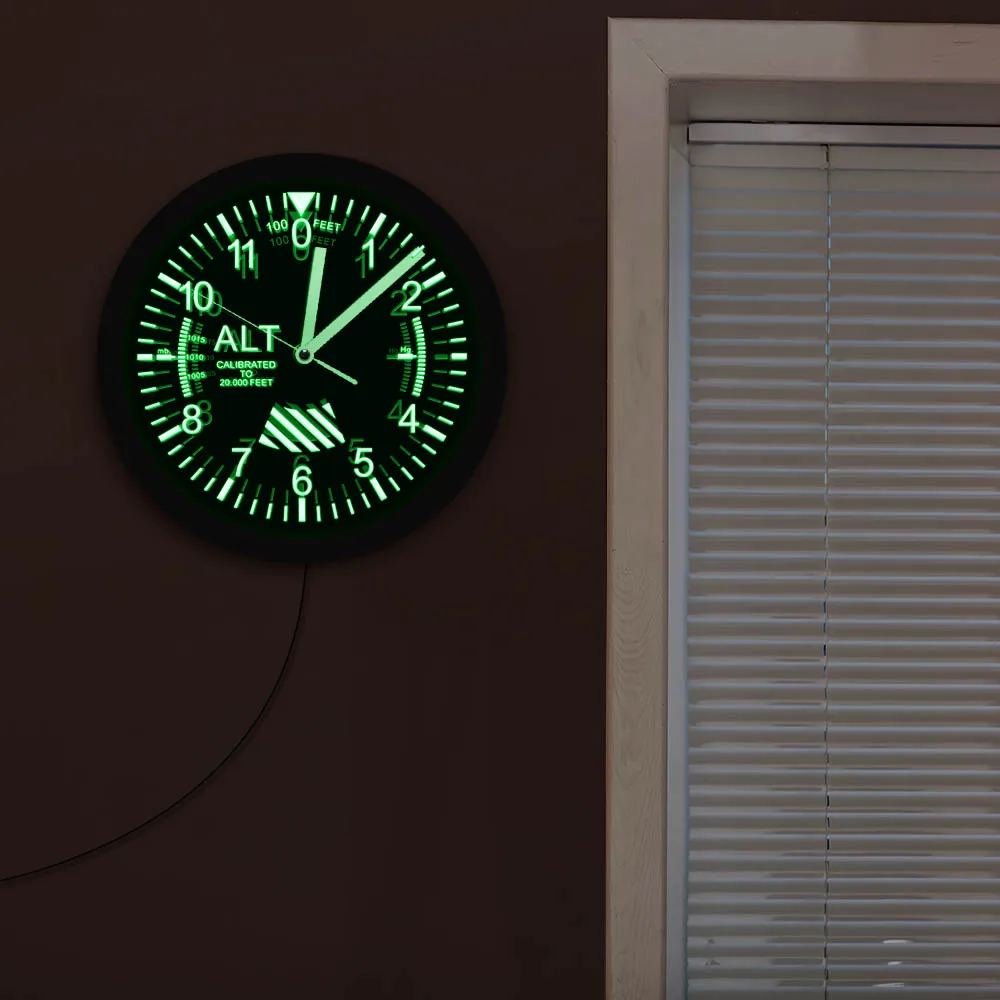 Altimeter Neon Sign LED Wall Clock Altitude Meter Tracking Pilot Air Plane Altitude Measurement Modern Wall Clock Watch Gag Gift