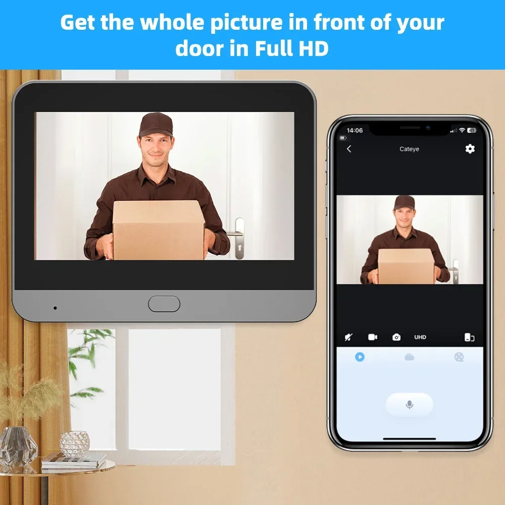 Telecamera per porta con sensore automatico intelligente 1080P Videocitofono per controllo accessi digitale grandangolare da 4,3 pollici Wifi Cat Eye elettronico
