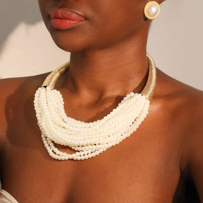 

1Pc Black Multi-layered Beaded Necklace With Gold Trim,Vintage, Glamorous And Unique Design,Women Party Jewelry Halloween Gifts