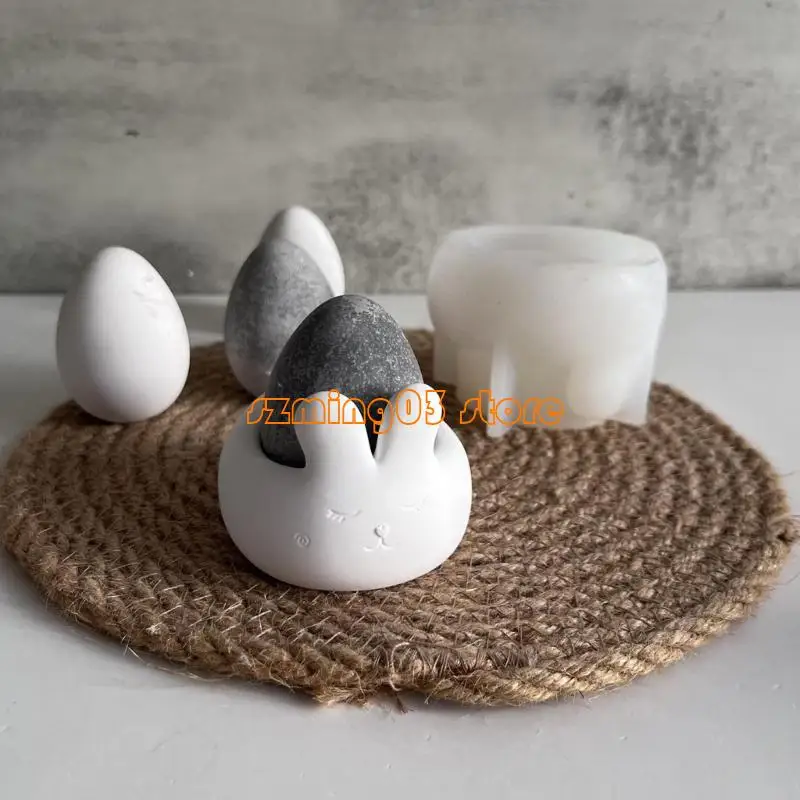 H9EC Easters Bunnies Cup Silicone Mold Rabbit Eggs Storage Storage Bow