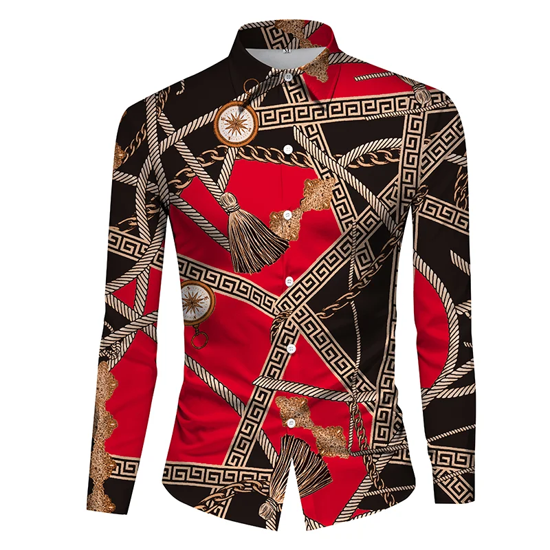 Fashion 3D Printing Luxury Satin Pattern Shirt Casual Outdoor Street Men Shirt Simple Design Harajuku Men's Long Sleeve Top