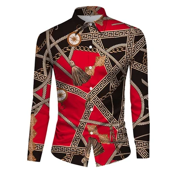 Fashion 3D Printing Luxury Satin Pattern Shirt Casual Outdoor Street Men Shirt Simple Design Harajuku Men's Long Sleeve Top