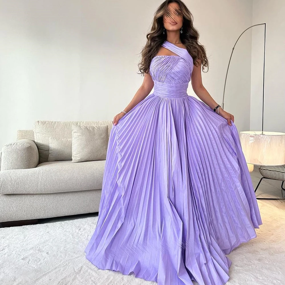 

Evening Dresses Elegant For Wedding Sleeveless Sashes Pleats One Shoulder A-Line Solid Color Sweep Train Bridesmaid Gowns