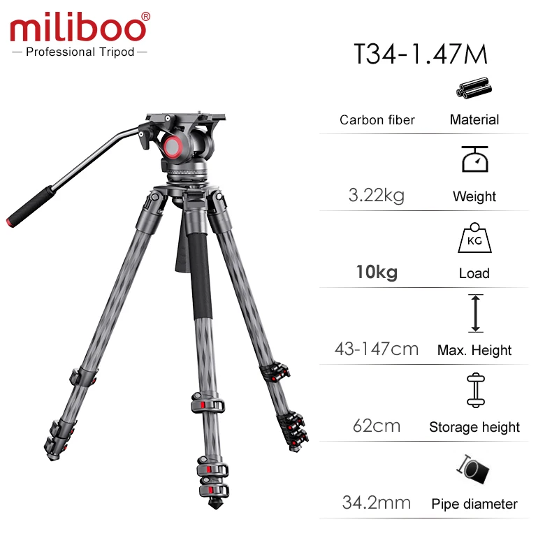 miliboo T34 Professional tripod stand Bird Hunting Carbon Fiber Load capacity 10kg fotográfica tripode para móvil삼각대