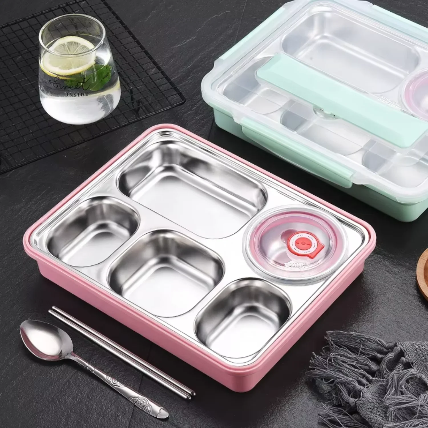 الجملة 304 الغذاء الصف الفولاذ المقاوم للصدأ بينتو الغداء للأطفال معزول حاوية طعام محمولة الغداء المدرسي