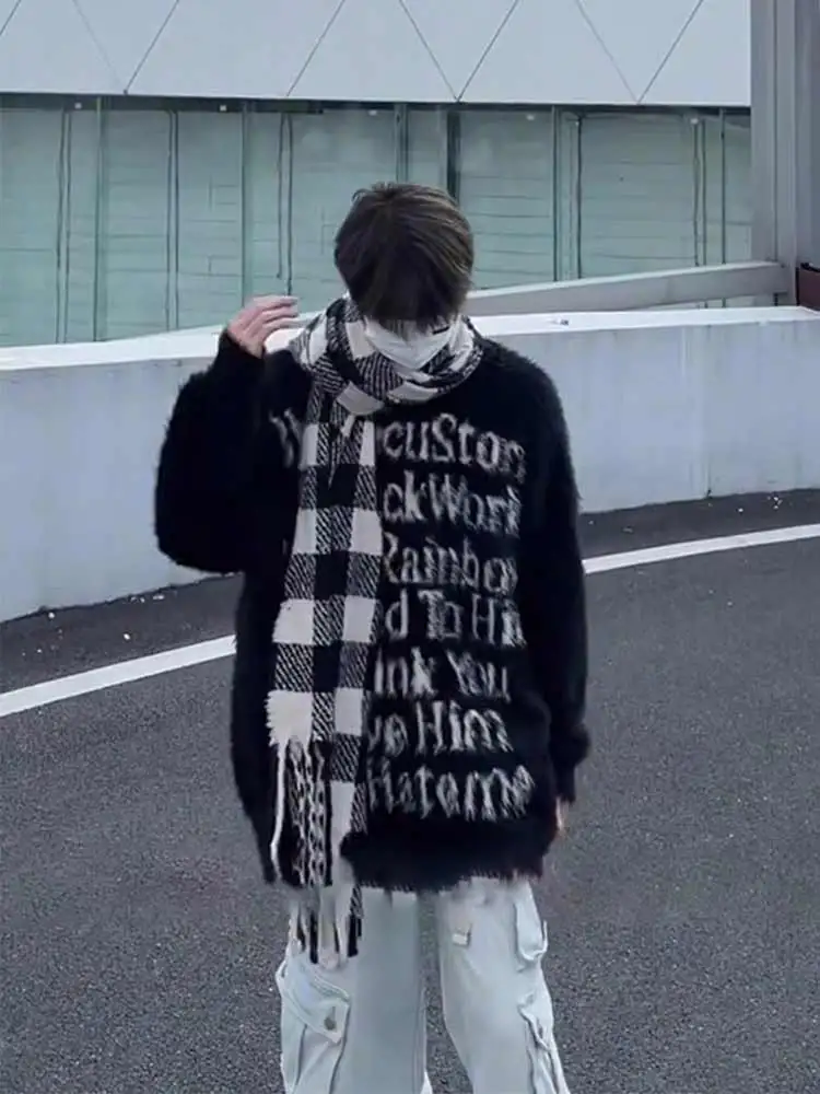 

Вязаный свитер Marled с вышивкой букв, осень-зима, свободный крой, мужской повседневный свитер на подкладке, высокое качество