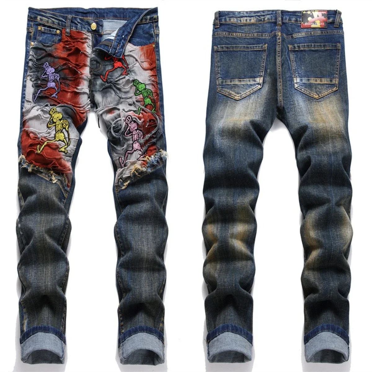 EH·MD® National Style Embroidered Splicing Men's Jeans High-End Soft Casual Cotton Stretch Patch Luxury Fashion Four Seasons2023