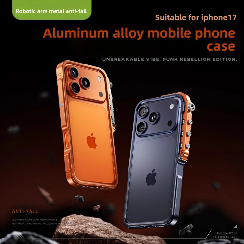 Dla iPhone 17 ProMax nowy model (2025)/17Pro/17 Air/17 pokrywa nowe ramię robota metalowa rama anty-upadek iPhone 16 Pro etui ochronne