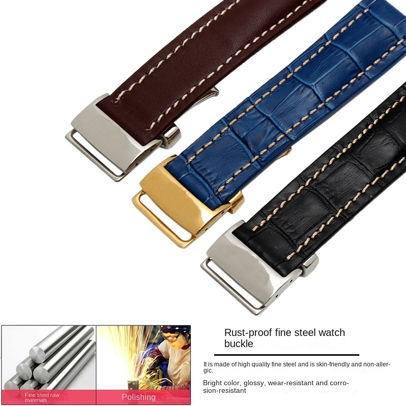 For Breitling men\'s Genuine Leather watchband Avenger/navitimer Premier Folding Buckle Soft strap 22mm 24mm Watch Band Bracelet