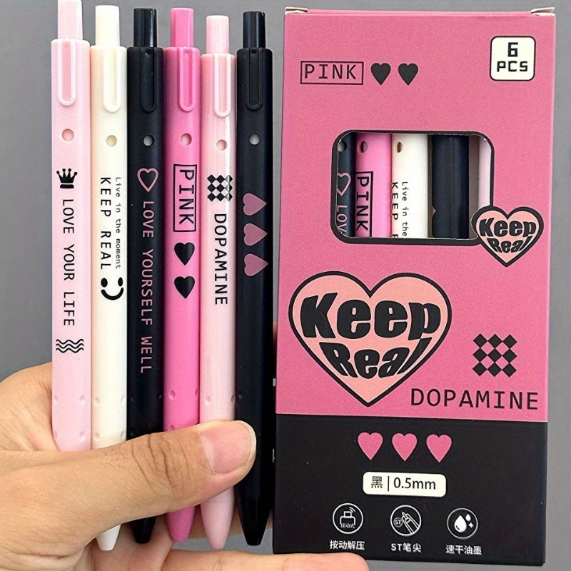 

6pcs of Heart-Shaped Click Pens with 0.5Mm Black Ink, Perfect for Valentine'S Day Gifts Or Holiday Presents