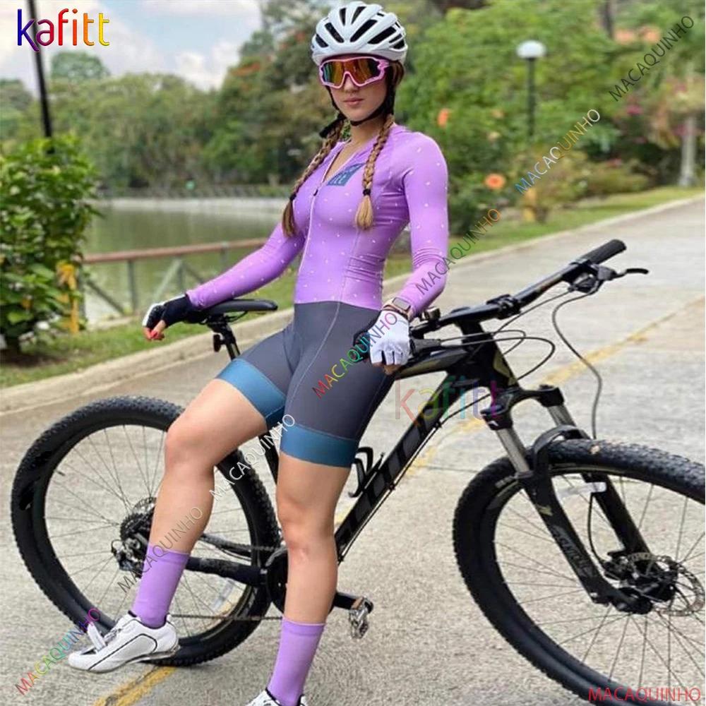 

Women's Cycling Suit Kafitt Overalls Macaquinho Ciclismo Long Sleeves Gym Clothes Pink Products In Brazil