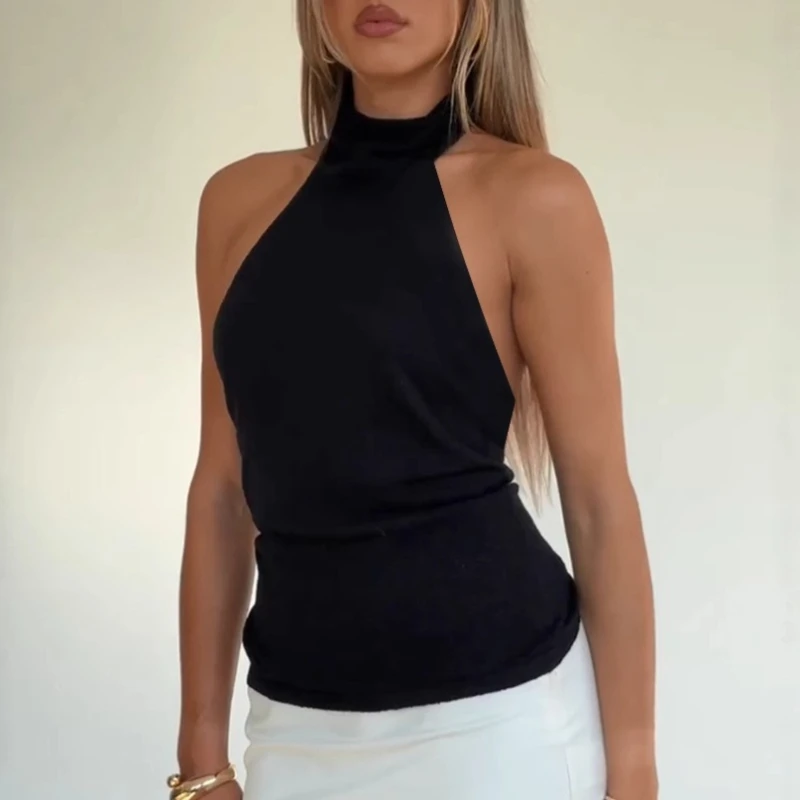 Sexy Halter Neck Off Shoulder Knitted Tank Top Women Backless Sleeveless Crop Tops Camisole Female Tube Top Cropped Vest