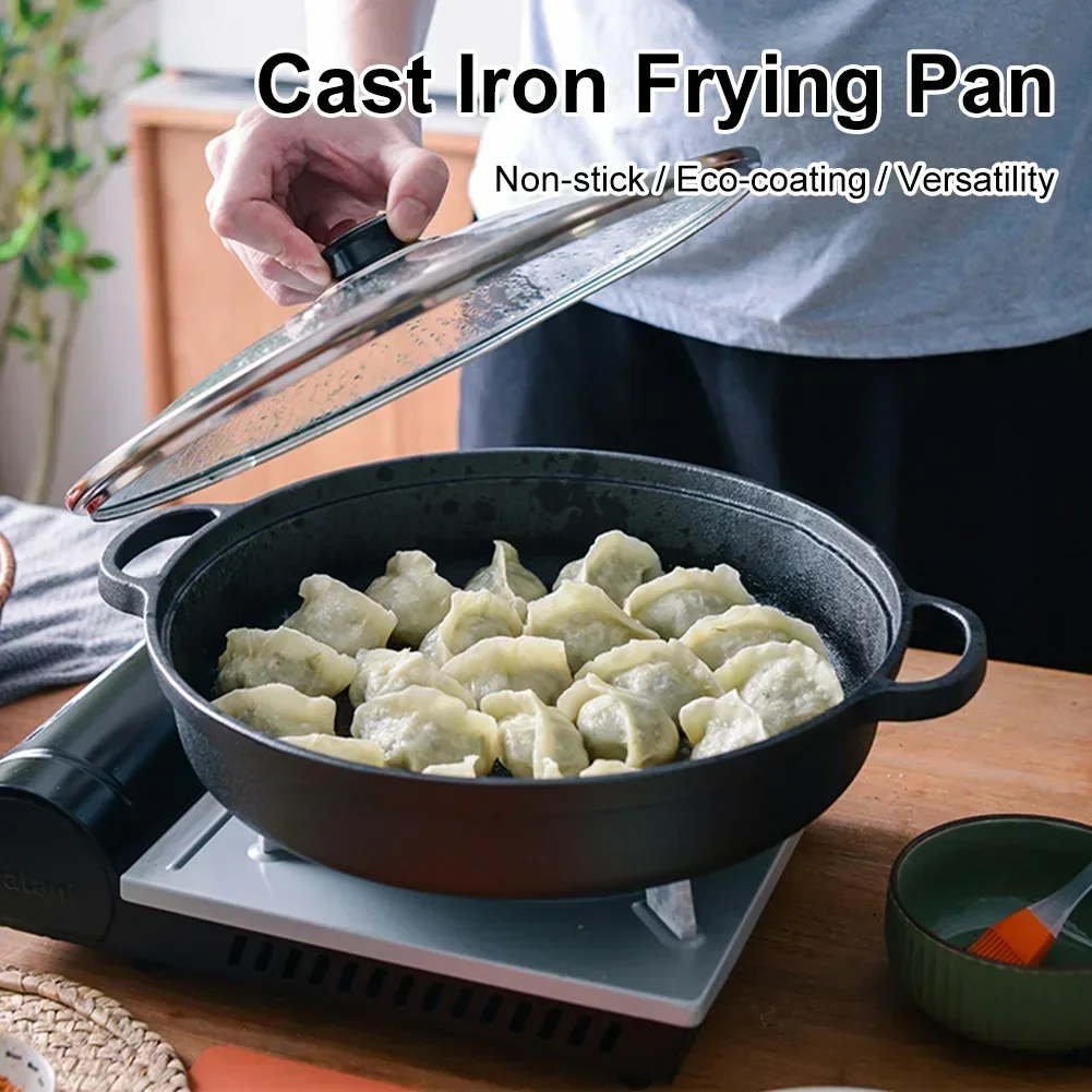 Non Stick Frying Pans With Clear Lid Round Cast Iron Griddle Pan Heat-Insulating Handle Cookware Skillet Kitchen Tool
