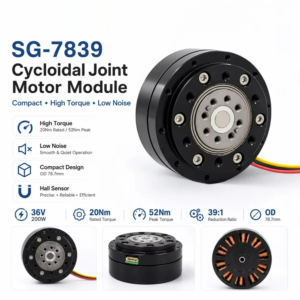 78.8Mm 20Nm Cycloidal Gear Motor 48RPM High Torque BLDC Driver with Hall Sensor 120 Degree for Robotic Joint Actuator Kits