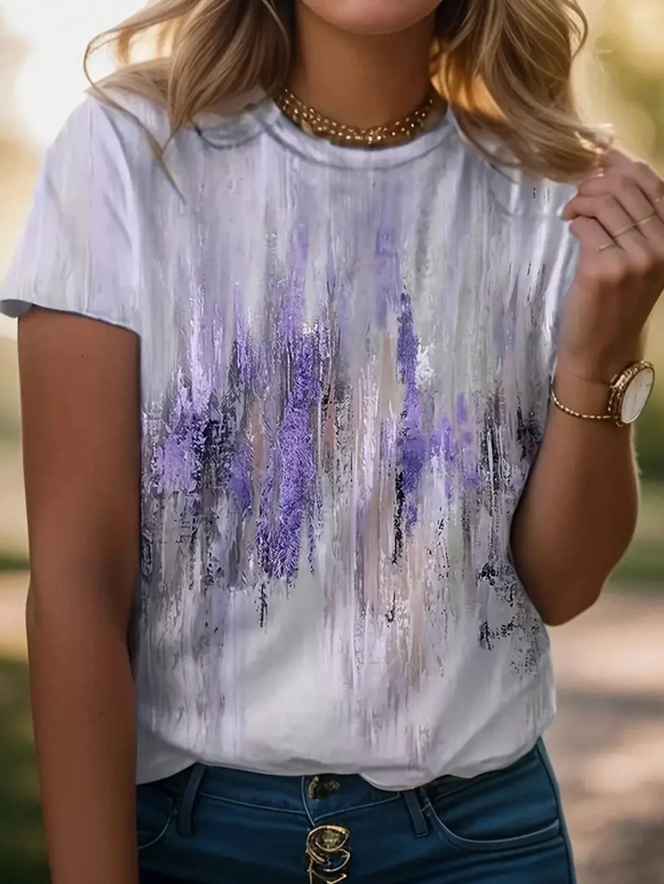 شكل رقبة مستديرة الهدف مطبوعة منتظم صالح المرأة تي شيرت عادية كم قصير بلايز تي شيرت على طراز هاراجوكو للمرأة الصيف #3