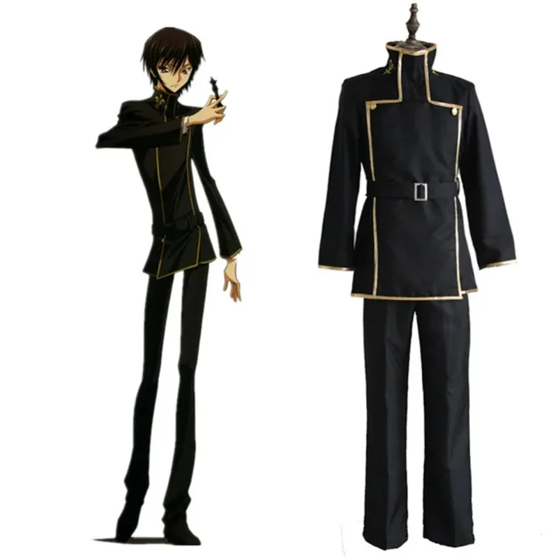 CODE GEASS Lelouch of the Rebellion Cosplay Costume, Anime Outfits, Halloween Party, Coat, Pant, Belt, Lamperouge, Men, 3Pcs