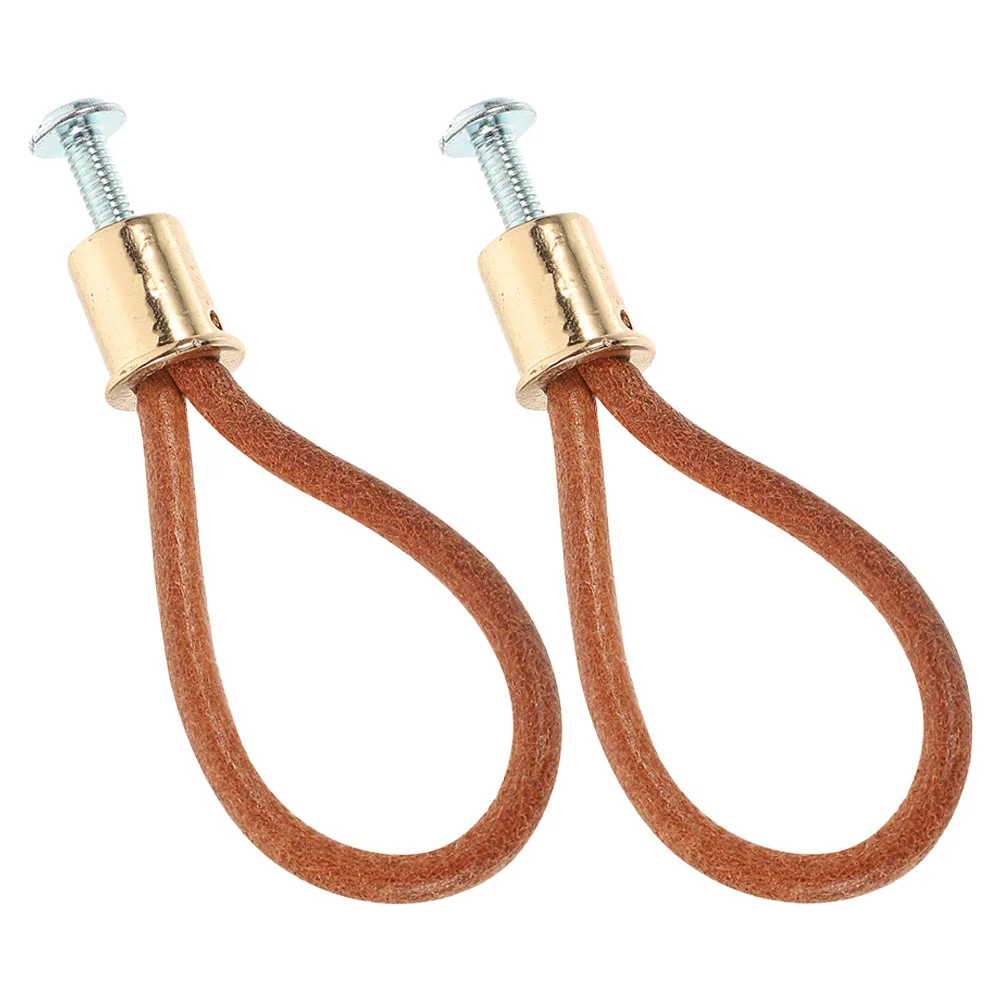 

2 Pcs Jianou Rope Handle Dresser for Closet Drawer Pulls Fashion Light Brown Top Layer Cowhide Knobs