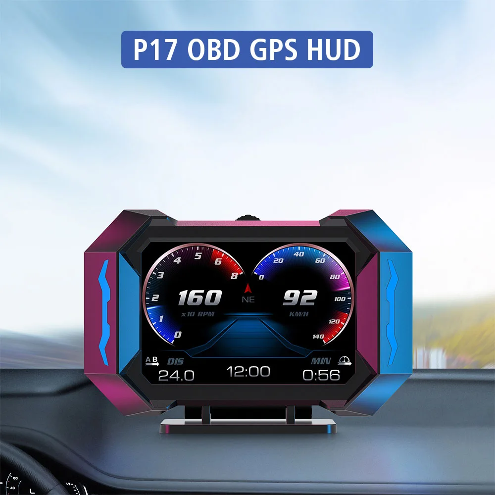 Car HUD 3 Inch Slope Meter Accelerometer Overspeed Alarm Clock KMH RPM Mileage Gauge P25 OBD GPS Head Up Display Speedometer