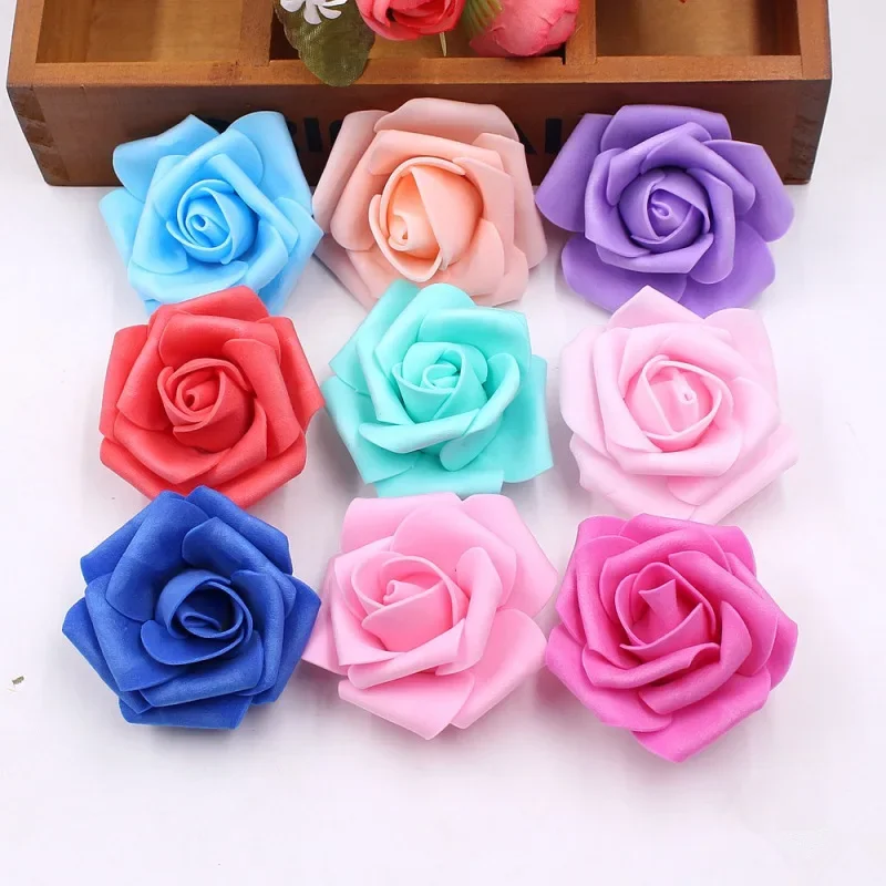 Großhandel 100Pcs 6CM Schaum Rosen Blume Diy Geschenke Box Hochzeit Home Decor Braut Zubehör Künstliche Blumen