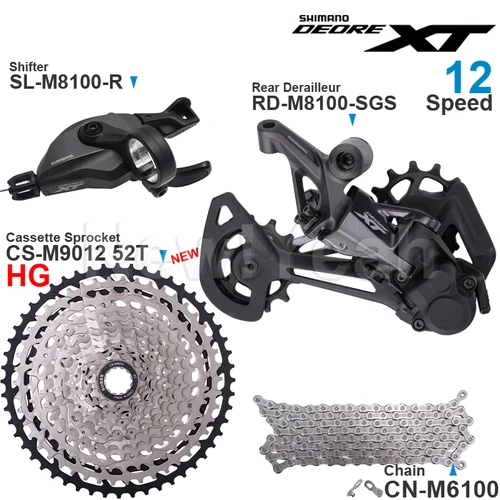 Grupo SHIMANO DEORE XT M8100 de 12 velocidades con palanca de cambios, desviador trasero, cadena de CN-M6100 Original y piñón de Cassette 11-50T/52T