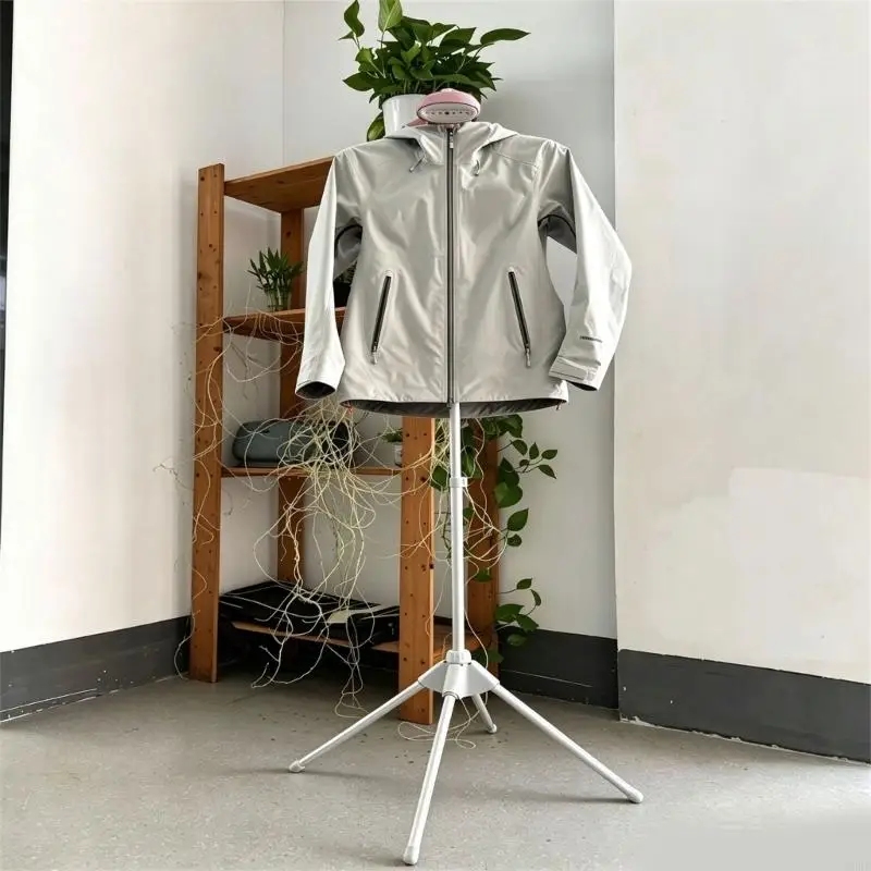 Freestanding Clothing Display Rack with Folding Three-Leg Base, Variable-Height Post and Turning Hanger for Steaming KXRE