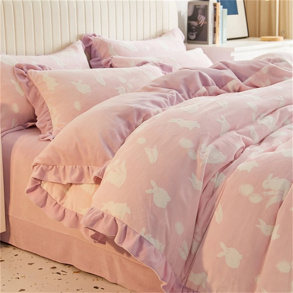 

Winter Warm Bedding Set Cute Milk Velvet Thickened Soft Duvet Cover Single Double Quilt Cover Bed Sheet Pillowcase Home Textiles