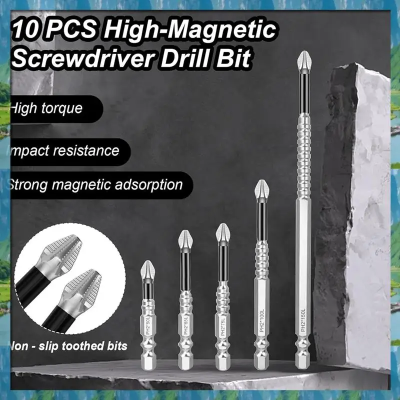 AB07 HOT 50Mm-150Mm Magnetic Screwdriver Bit Alloy Steel Anti-Slip Long Drill Bit PH2 Handle Electric Drill Screwdriver Drilling