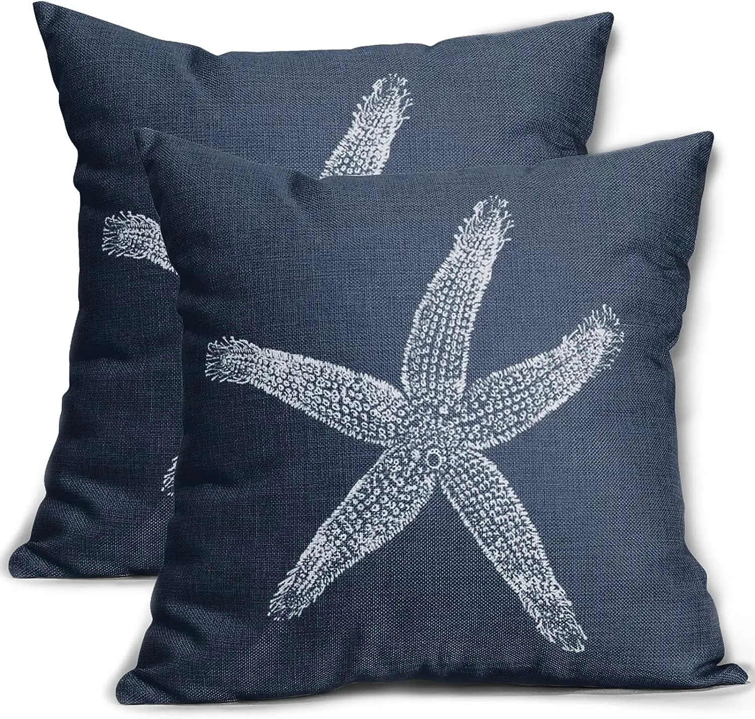 2 Pcs Navy Blue Starfish Pillow Covers 18X18 Inch Coastal Beachy Nautical Beach Decorative Pillowcases Linen Square Cushion Case