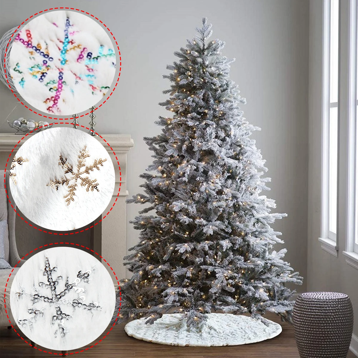 

White Plush Tree Skirt 90 122cm High-end Plush Beaded Embroidered Christmas Tree Cluster European and American Christmas Tree