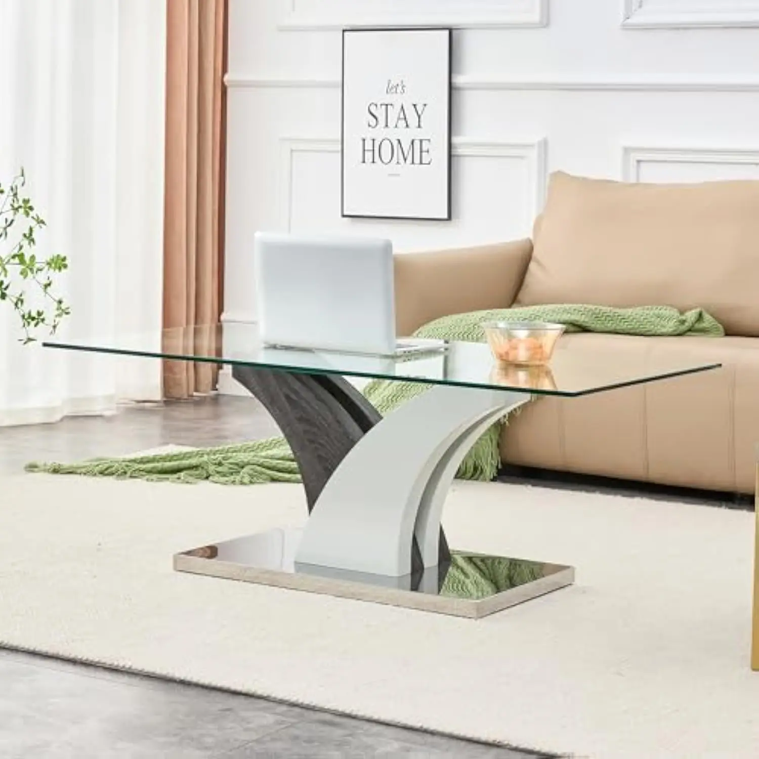 

47'' Glass Coffee Table for Living Room,Rectangle Clear Center Table,Modern Glass Sofa Coffee Table,Coffee Table with Tempered
