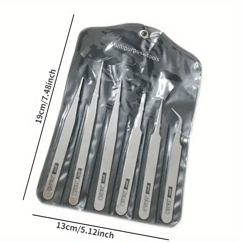 6Pcs/Set Stainless Steel Tweezers: Industrial Precision Repair Tool with Bent&Straight Tips, Ideal for Professional Repairs&DIY view 3