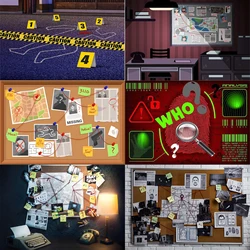 Spy Theme Detective Party Photography Background Police Board Crime Scene Photos Fingerprint Hints Prison Evidence Props Supply