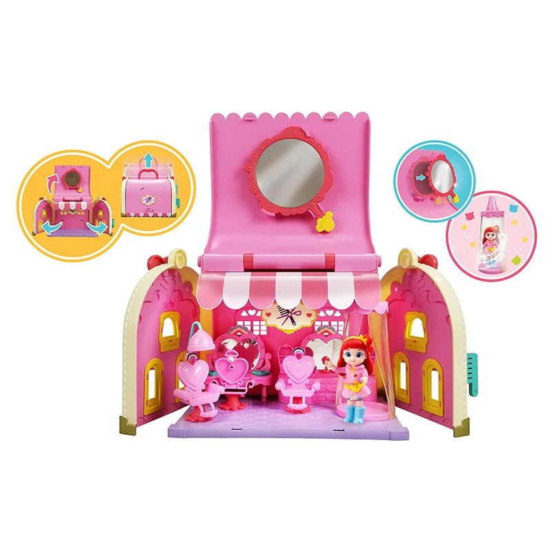 Rainbow Ruby Beauty Shop Playset, Brinquedo com Acessórios, Mobiliário, Conjunto de presente de aniversário infantil, Brinquedos colecionáveis, Meninas