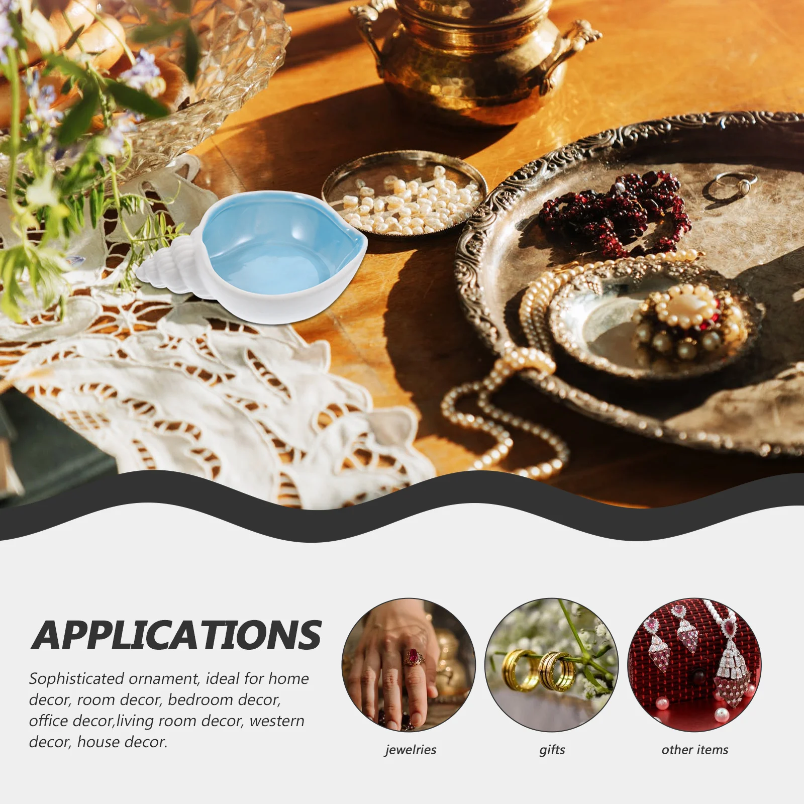 

Ceramic Conch Dish Decorative Bowl Jewelry Organizer Key Tray Trinket Holder Vanity Tray Home Decor Conch Bowl