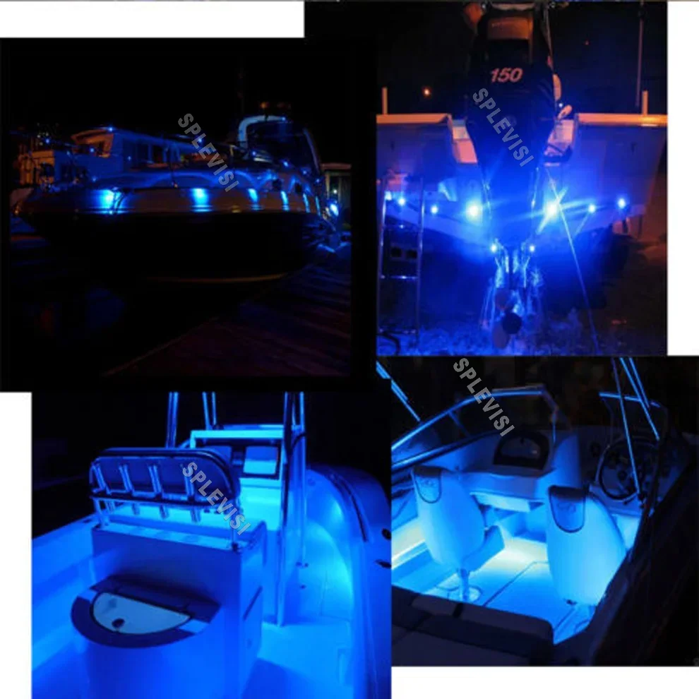 Zestaw 4 niebieskich świateł LED do łodzi srebrnych, wodoodpornych 12 V do Enzo Malibu Wakesetter MasterCraft X Underwater JetSki Aquatrax R-12X