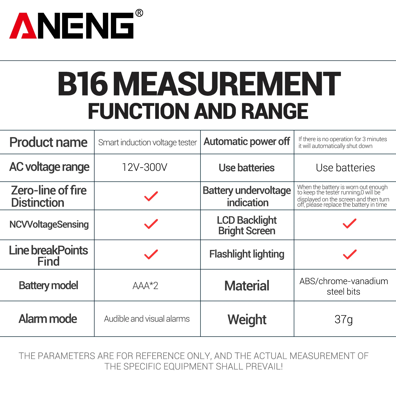 ANENG B16 NonContact Voltage12V to 300V with LCD Backlight Flashlight Sound Light Alarm Auto Power Off for Electrician Testing
