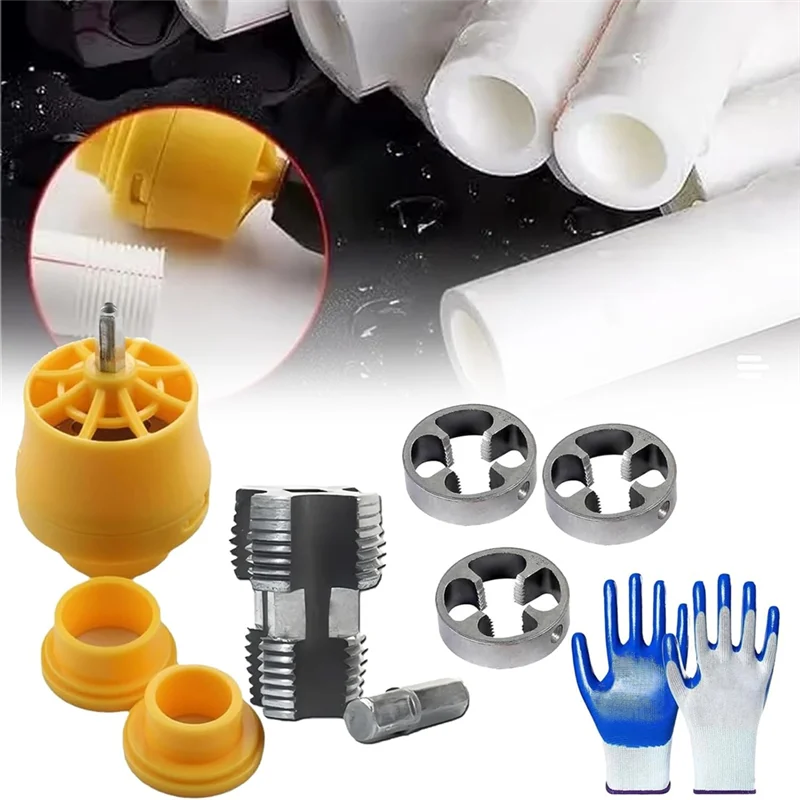 

ABRW-Electric Drill Compatible PVC Pipe Threader Kit With Various Die Sizes, PVC Thread Maker Tool For Electric Drill
