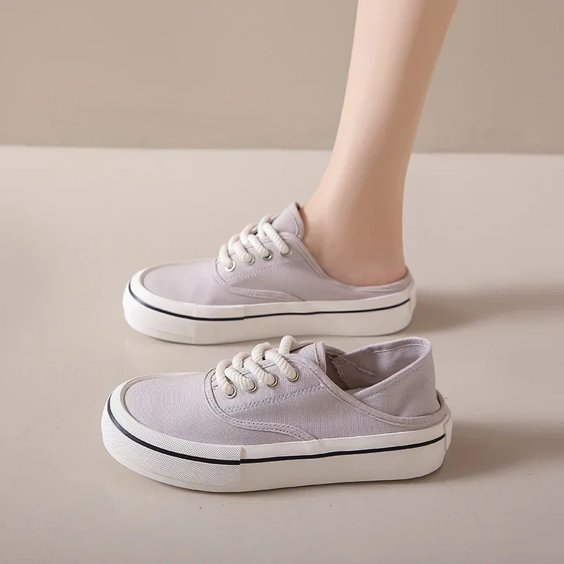 Woman Lace-up Sneakers Women Flat Comfort Running Vulcanized Shoes Canvas Thick Soled Trainers Shoes Solid Board Casual Tennis