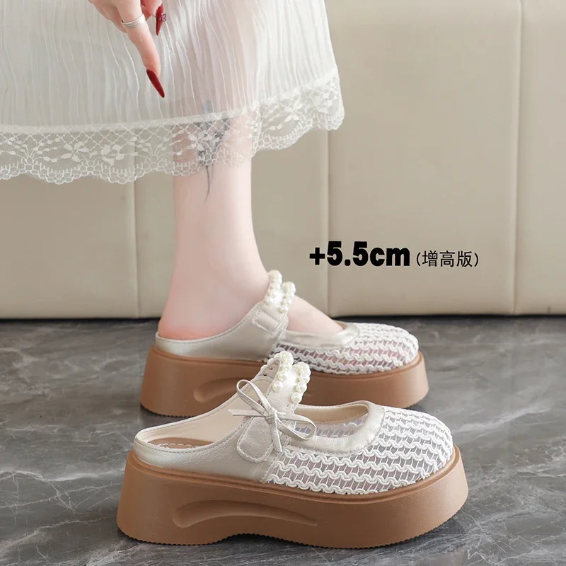 Summer Hollow Out Closed Toe Mules Breathable Casual Ladies Daily Slippers