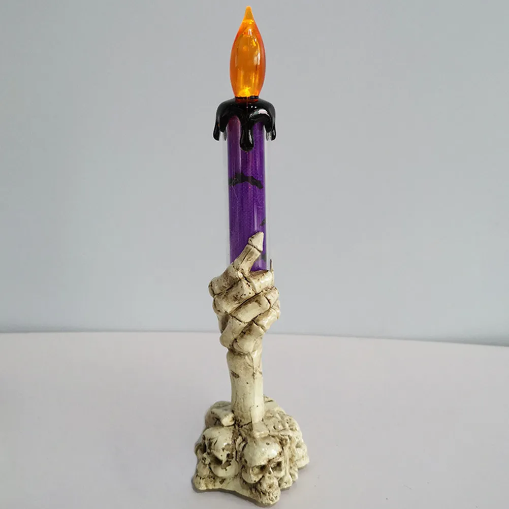 3pcs Led Flashing Light Halloween Skull Hand Decor Orange Purple Green Flameless Wax Lamp For Spooky Party Haunted