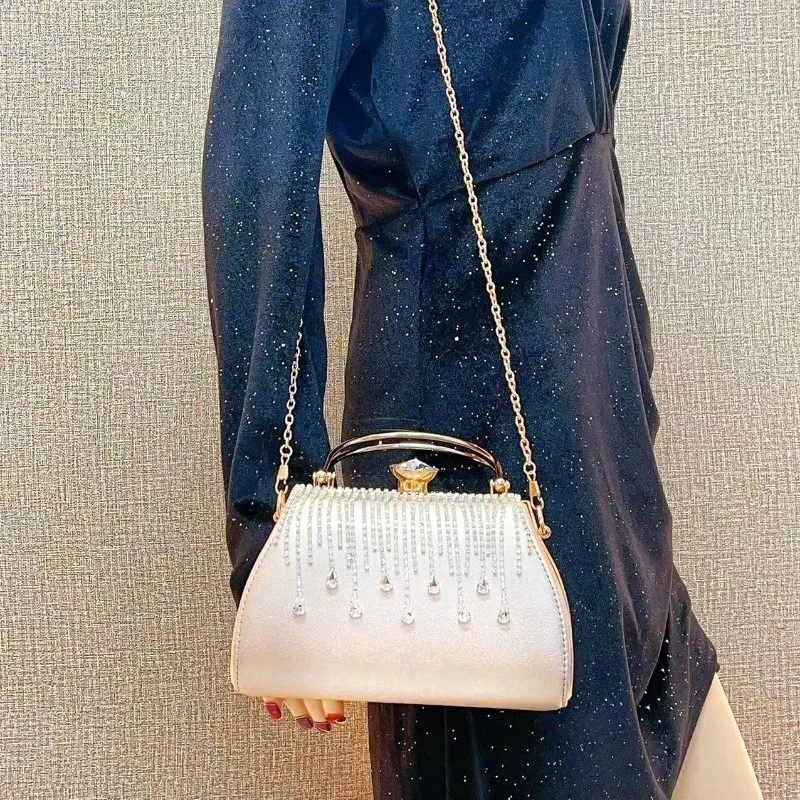 Novo high-end diamante cravejado de ombro único crossbody jantar saco borla bolsa de ombro único bolsa feminina festa cheongsam saco
