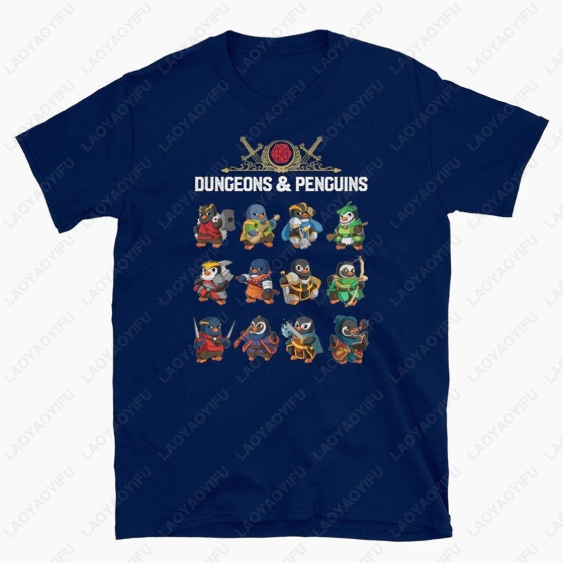 Dungeons and Penguins Men Women Cotton TShirt DND Inspired Gift D&D Fans Dungeon Tabletop Game Master Dragons Gamers Unisex Tops