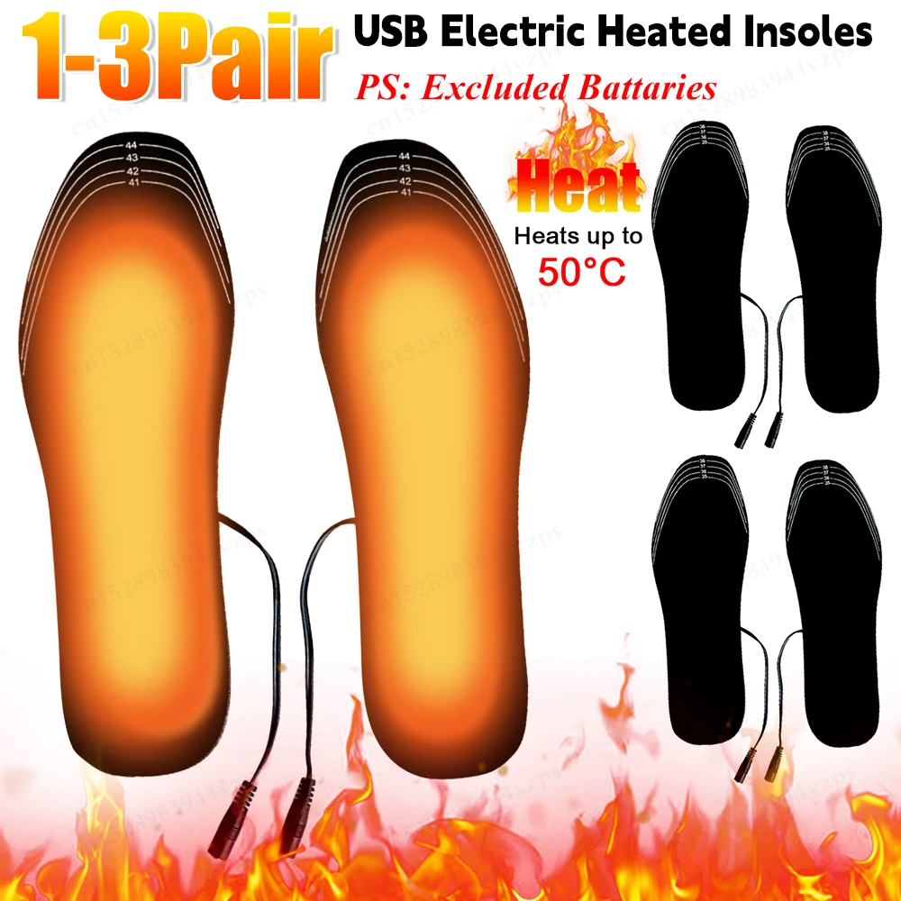

1/2/3pair USB Heated Shoe Insoles Feet Warm Sock Pad Mat Electrically Heating Insoles Washable Warm Thermal Insoles for Mat Unis