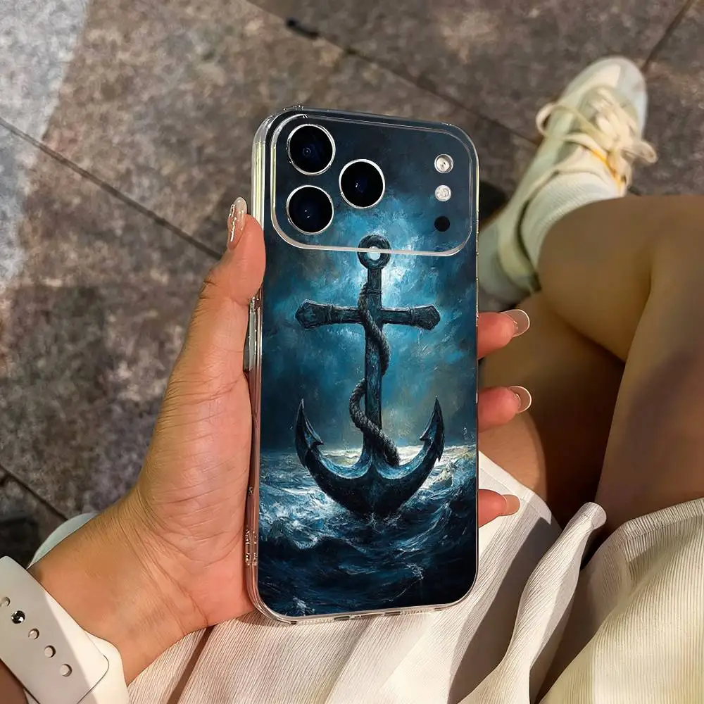 Coque de téléphone Sailing Art Ocean Anchor pour iPhone 14,13,12,11,17,16,15,Pro,Max,Plus,X,XS,XR,SE,Mini couverture souple transparente