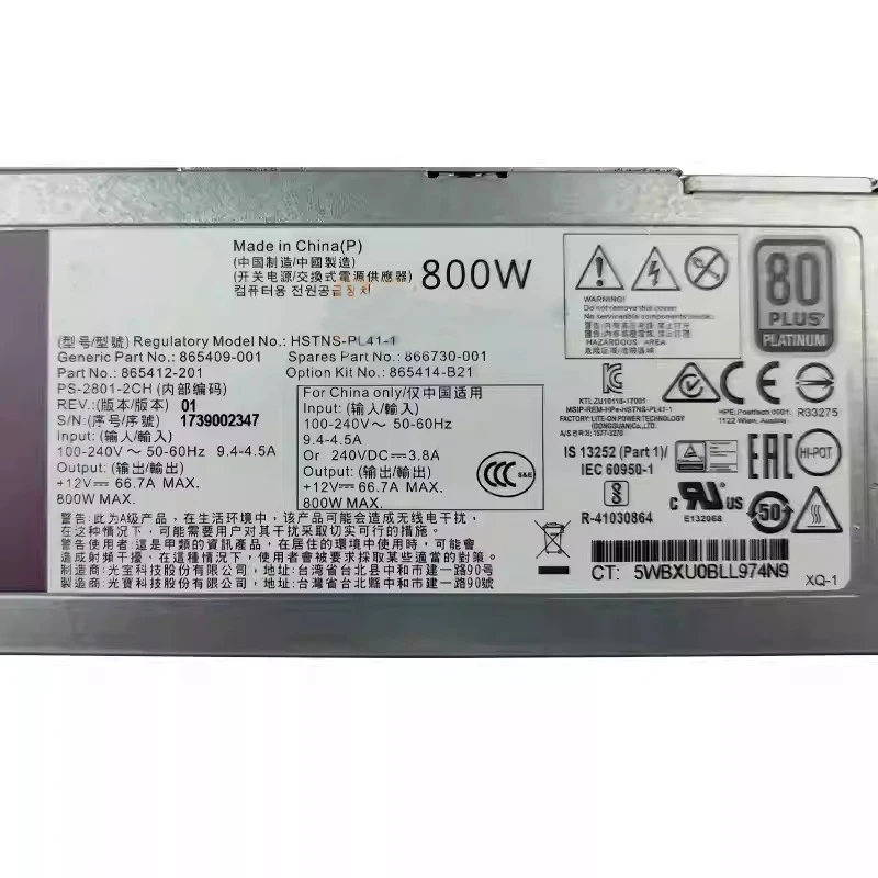 HSTNS-PL41-1 865409-002 Für HP G10 Netzteil 865414-B21 Server Netzteil 800 W