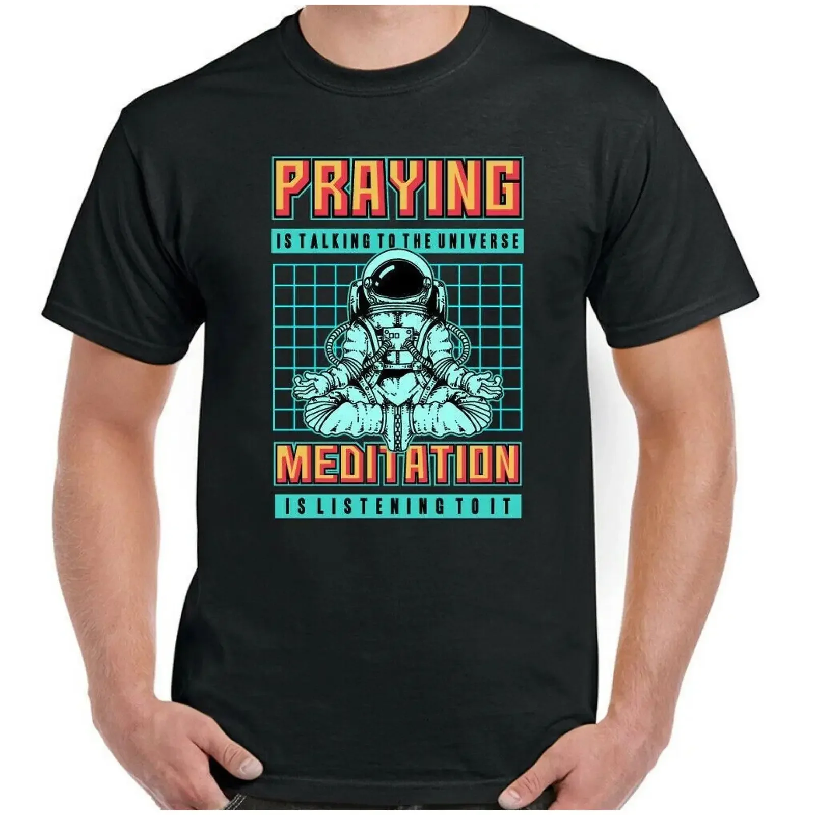 Astronaut T Shirt Praying Mens Funny Meditation Buddhism Space Yoga Top vintage Washed graphic homme Soft Versatile fashion
