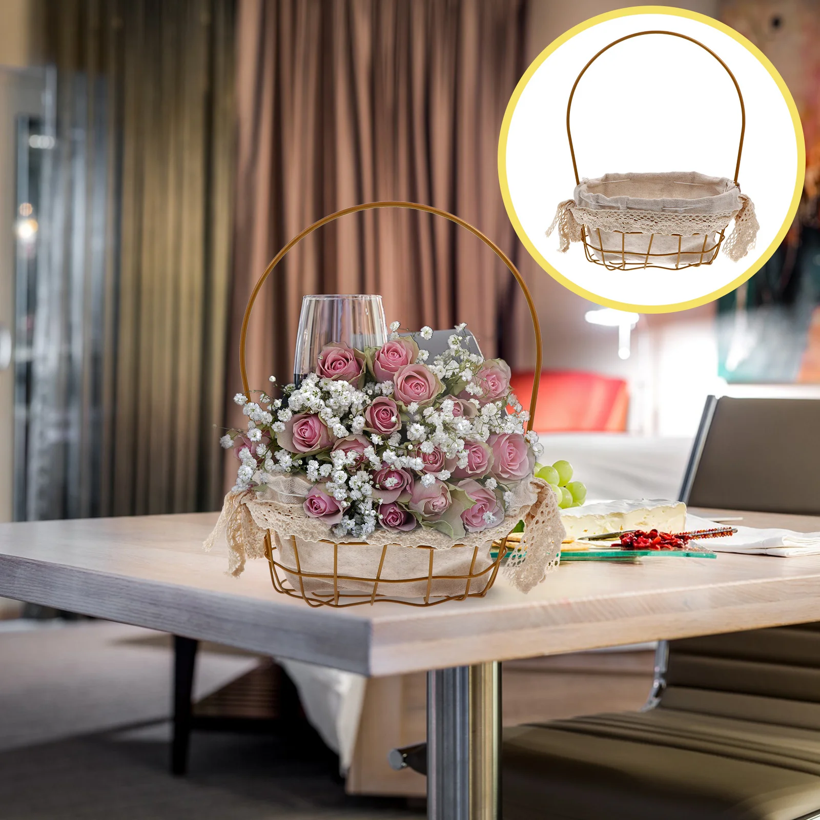 

Handheld Iron Flower Basket Decorative Storage Basket For Wedding Party Home Gift Packing Multi-Purpose Cotton Material Elegant