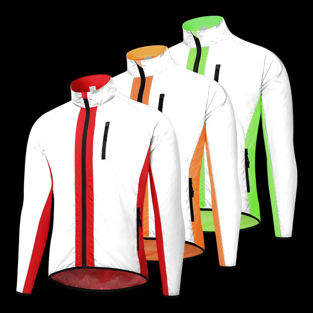 WOSAWE Men Running Jacket Full Reflective Windbreaker Lightweight Windproof Waterproof Gym Sport Long Sleeve Cycling Jacket