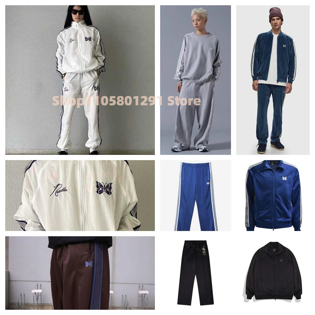 Butterfly Embroidered Tracksuit Jacket, Striped Zip‑Up Jacket & Loose Wide Leg Pants, Casual Sports Streetwear Outfit